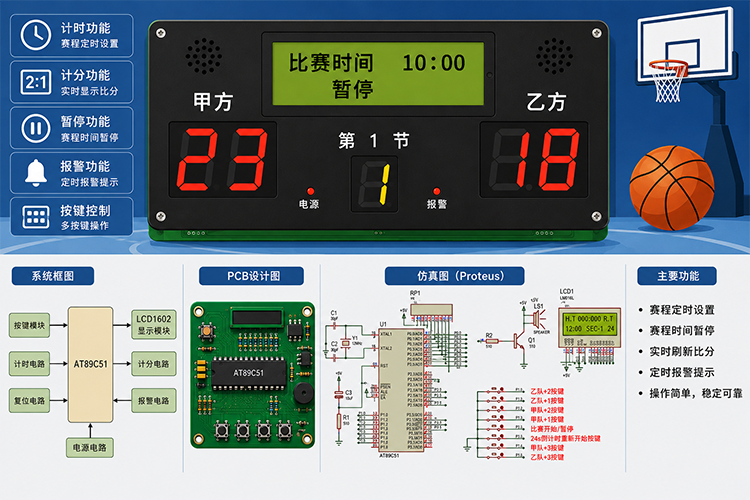 基于51单片机的篮球计分器设计(源码+仿真+原理图+PCB图)