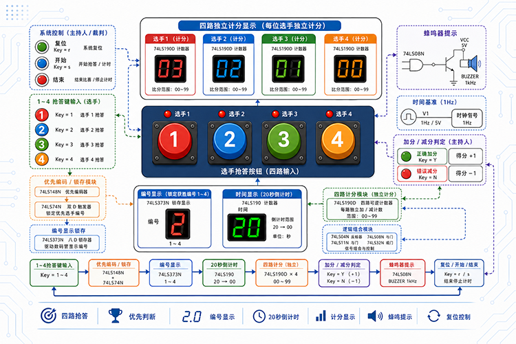 基于Multisim的四路带计分系统抢答器设计与仿真