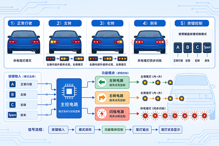 基于Multisim的汽车尾灯顺序控制电路模块化设计与仿真
